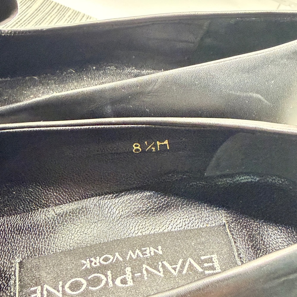 Evan-Picone Black Leather Loafers Size 8.5M Square Toe Block Heel Made in Spain - Picture 5 of 9